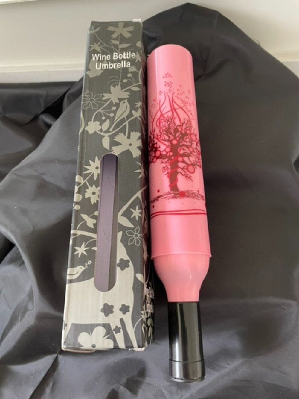 Wine Bottle Storage Umbrella -Novelty Item - NWOT -Pink/Gray